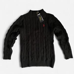 Polo Ralph Lauren Black cable knit cotton quarter zip sweater